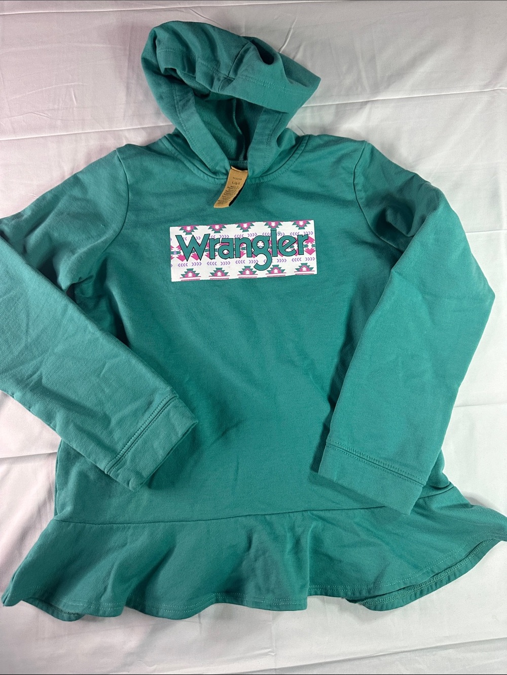 Wrangler Teal Hooded Ruffle Hem Sweatshirt